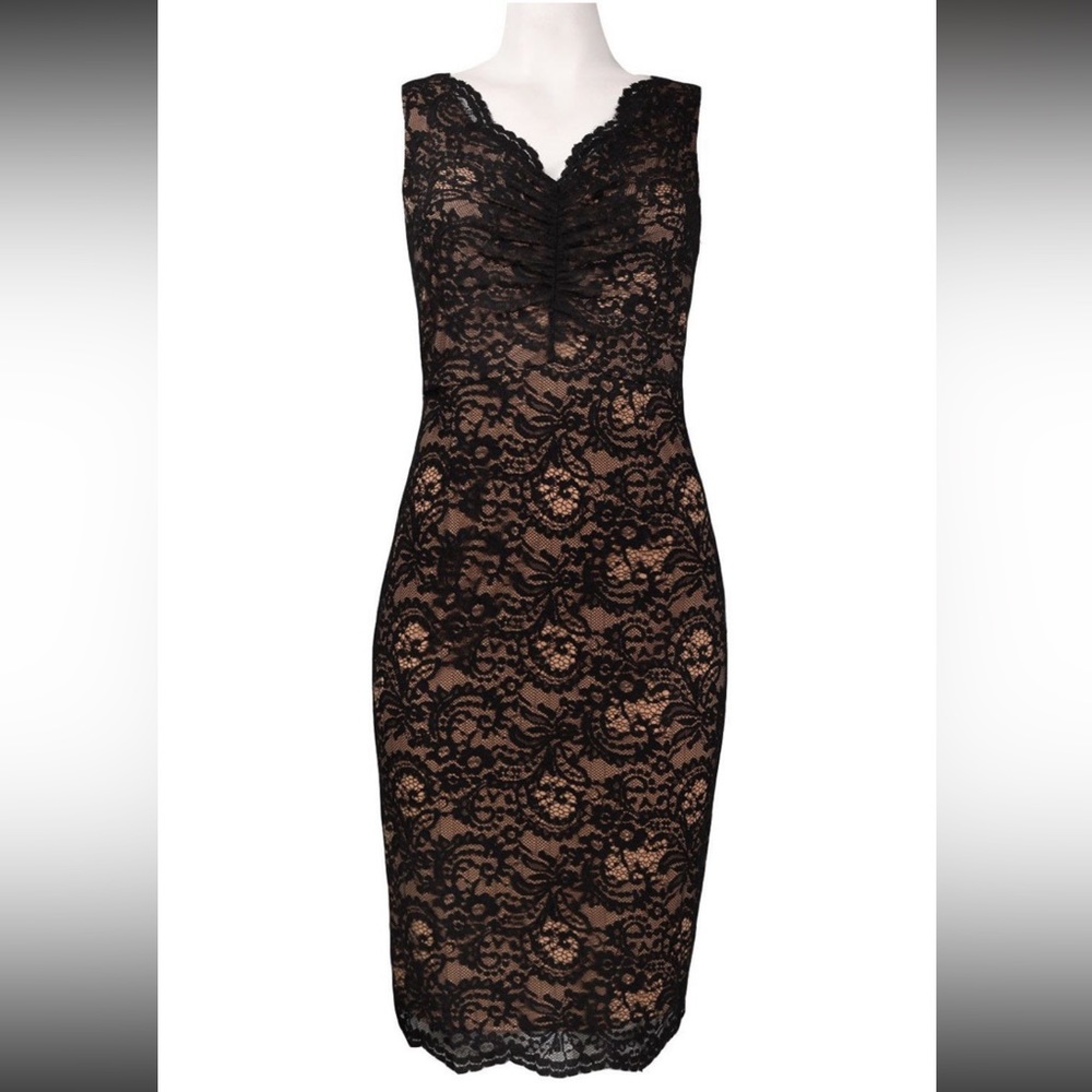 ALEX EVENINGS SCALLOPED NECKLINE LACE OVERLAY KNEE LENGTH DRESS Size 10